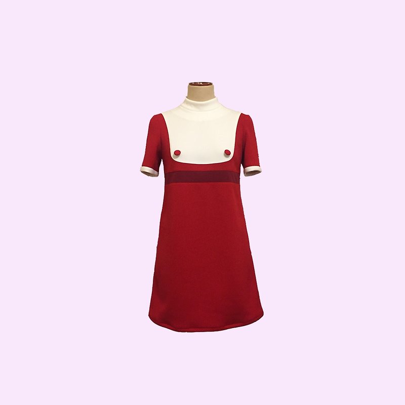 retro one-piece dress sally - 洋装/连衣裙 - 聚酯纤维 红色