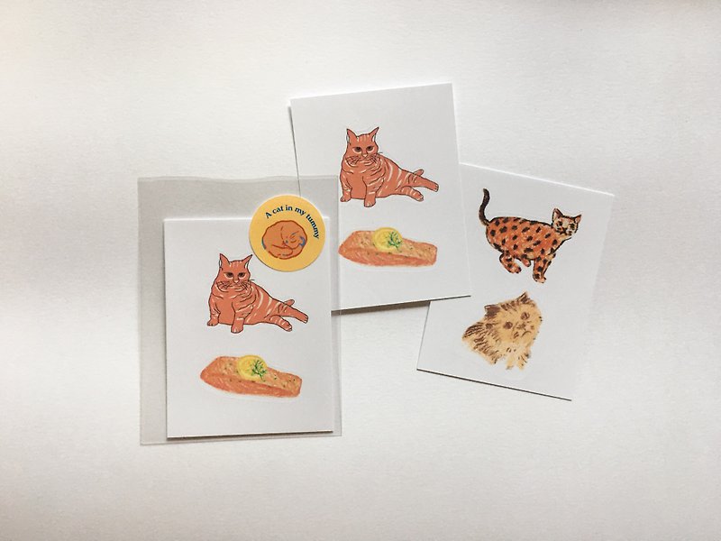 Little Sticker Set 01 – Cats and Her salmon - 贴纸 - 纸 橘色