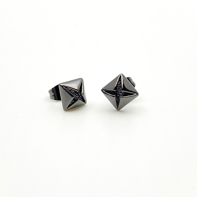 超型格黑钻石形耳环防敏不锈钢 - 耳环/耳夹 - 不锈钢 黑色