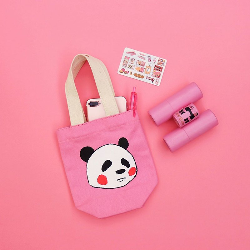 パンダ 熊猫粉红万用袋 水壶袋 / 绢版手工印刷 - 手提包/手提袋 - 棉．麻 粉红色