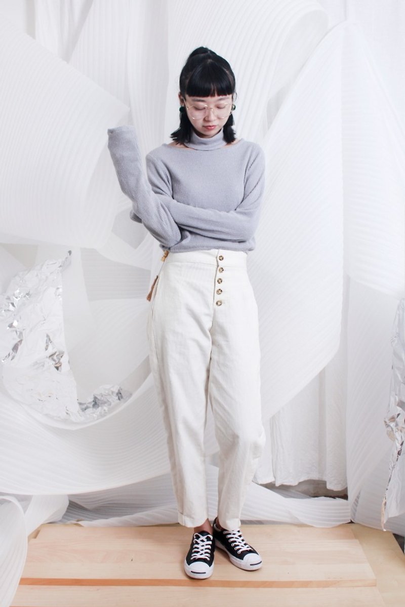 MAODIUL 设计感廓型乳白色收口灯芯绒长裤 - 女装长裤 - 聚酯纤维 白色