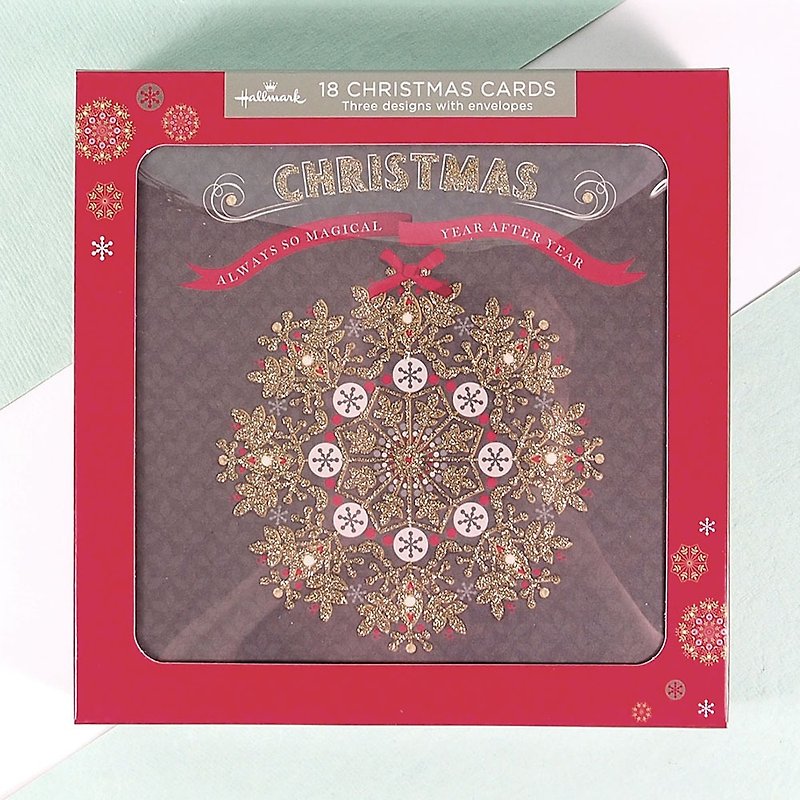 花圈圣诞树 耶诞盒卡3款共18入【Hallmark-卡片 圣诞节系列】 - 卡片/明信片 - 纸 红色