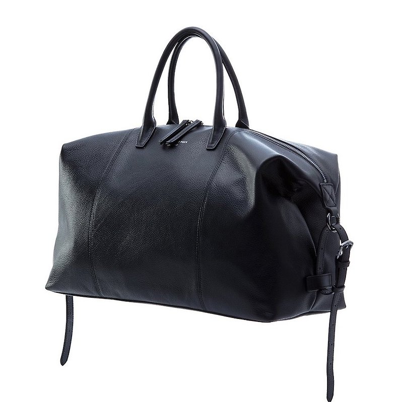 黑色全牛皮SL旅行波士顿包-钛色扣 - 手提包/手提袋 - 真皮 黑色