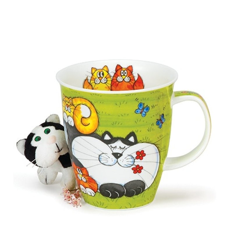 【100%英国制造】当大猫遇上小猫骨瓷马克杯-绿 - 咖啡杯/马克杯 - 瓷 