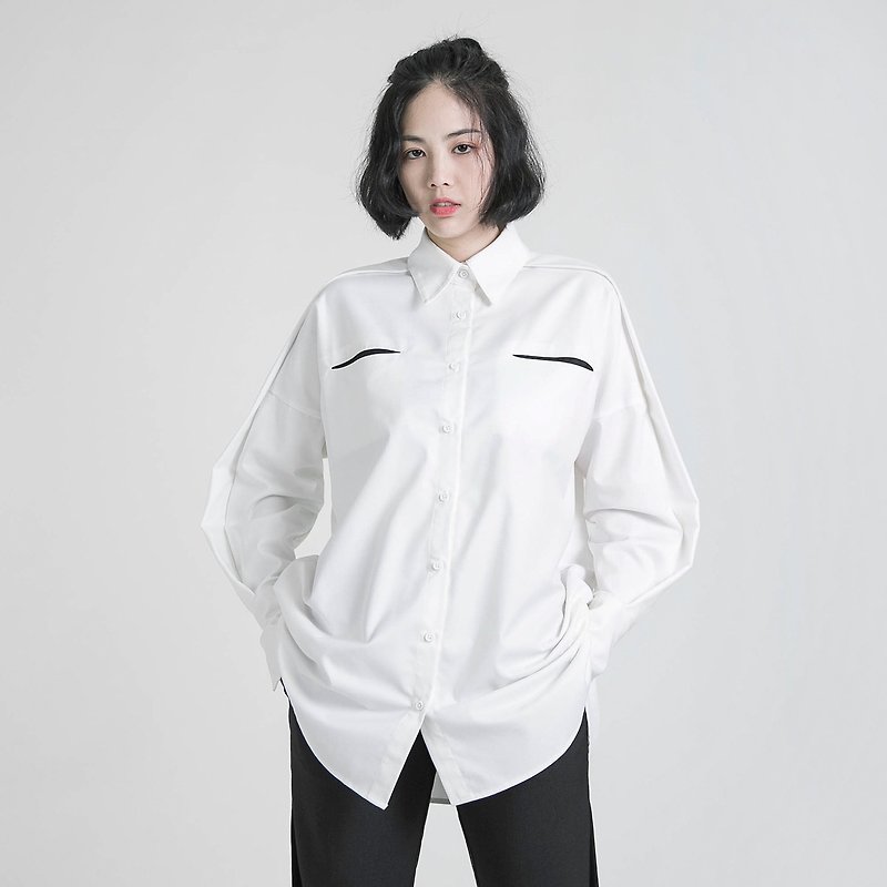Rational 理性造型裁片衬衫_8AF050_白 - 女装衬衫 - 棉．麻 白色
