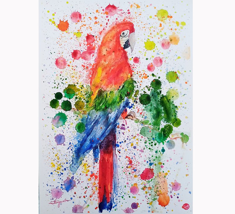 Parrot Watercolor Original Painting Bird Watercolor Abstract Art - 海报/装饰画/版画 - 纸 多色