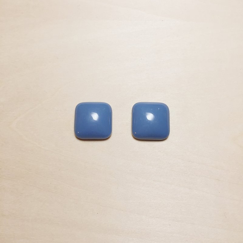 复古牛仔蓝方形菱形耳环 - 耳环/耳夹 - 树脂 蓝色