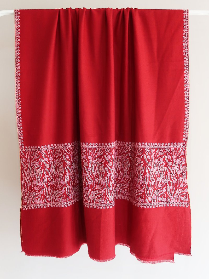 母亲节首选Hand Embroidered Palla Pashmina 手工刺绣披肩 - 围巾/披肩 - 羊毛 红色
