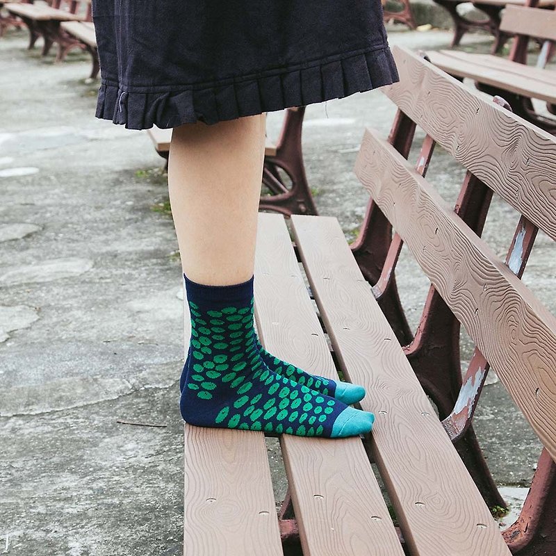 蘑菇Mogu / 袜子 / 蘑菇袜(7)（蓝绿点点） - 袜子 - 棉．麻 蓝色