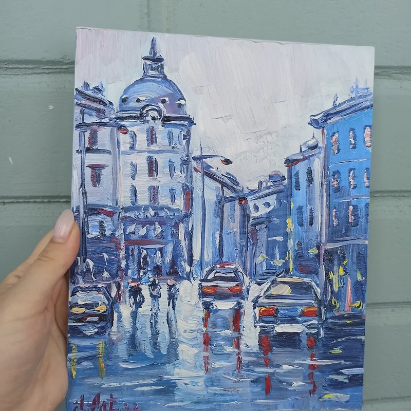 多雨城市绘画巴黎原创艺术厚涂城市景观艺术品 - 海报/装饰画/版画 - 棉．麻 蓝色