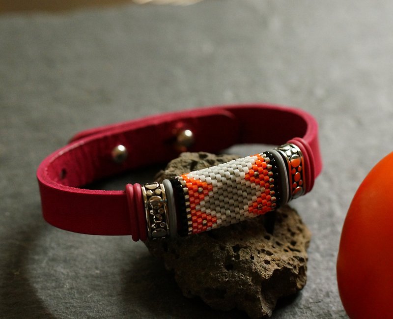 日本玻璃珠皮手带 ( Aiko Beads Leather Bracelet ) Aiko-01 - 手链/手环 - 真皮 