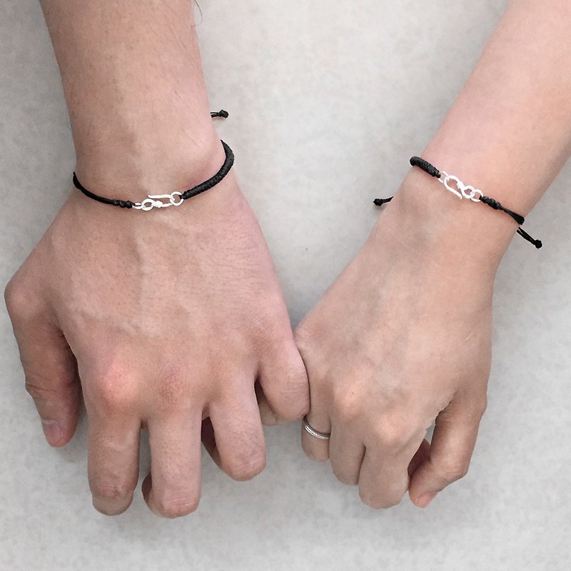 心连心情侣黑色手绳 | 银手链 | 纯银手链 | 情侣手链 (套装) - 手链/手环 - 银 
