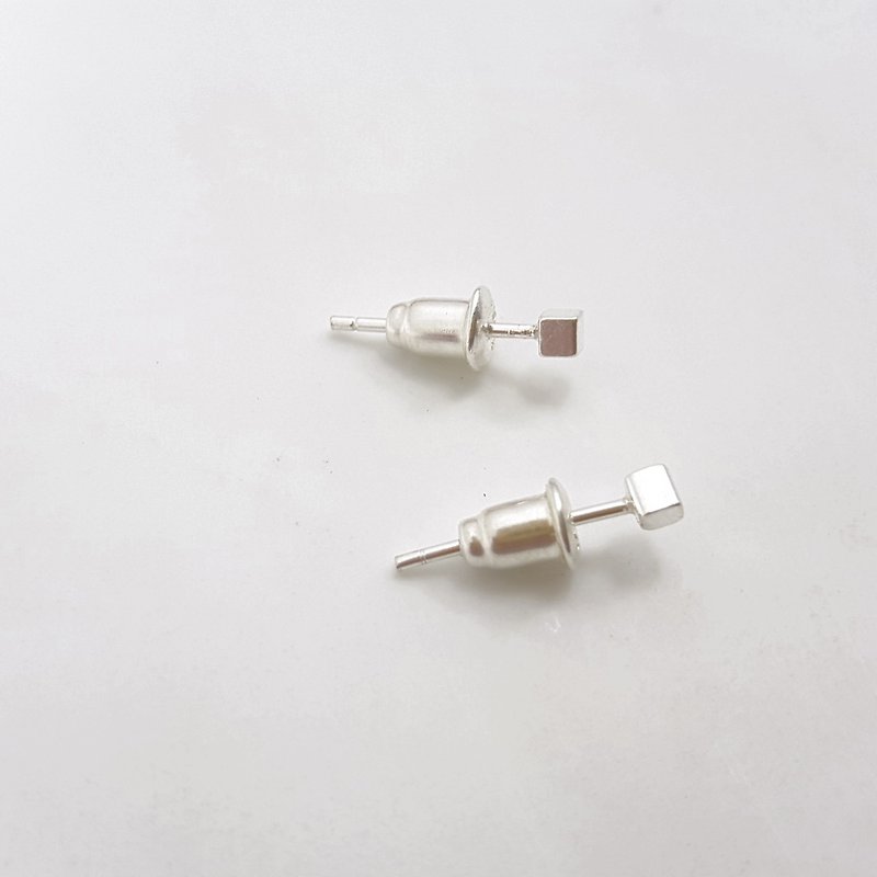 E14款-925纯银小方块耳环(1对) - 耳环/耳夹 - 纯银 银色