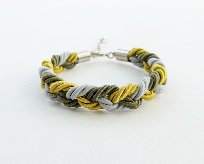 Green/Gray braided bracelet - 手链/手环 - 其他材质 绿色