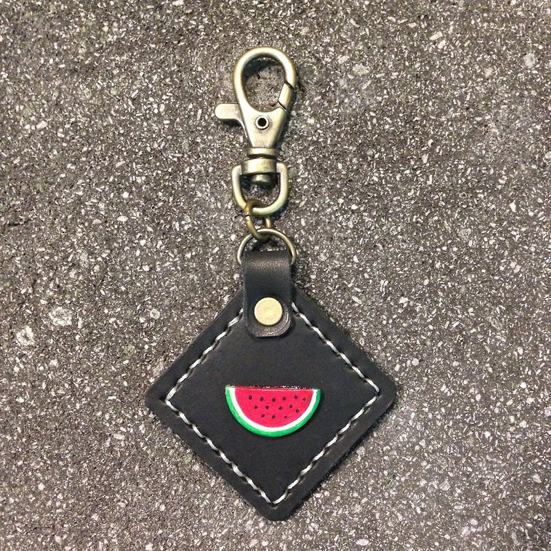 【Xuan Leather选。皮革】皮件食物系列［西瓜］万用挂饰钥匙圈 KEYRING - 钥匙链/钥匙包 - 真皮 黑色