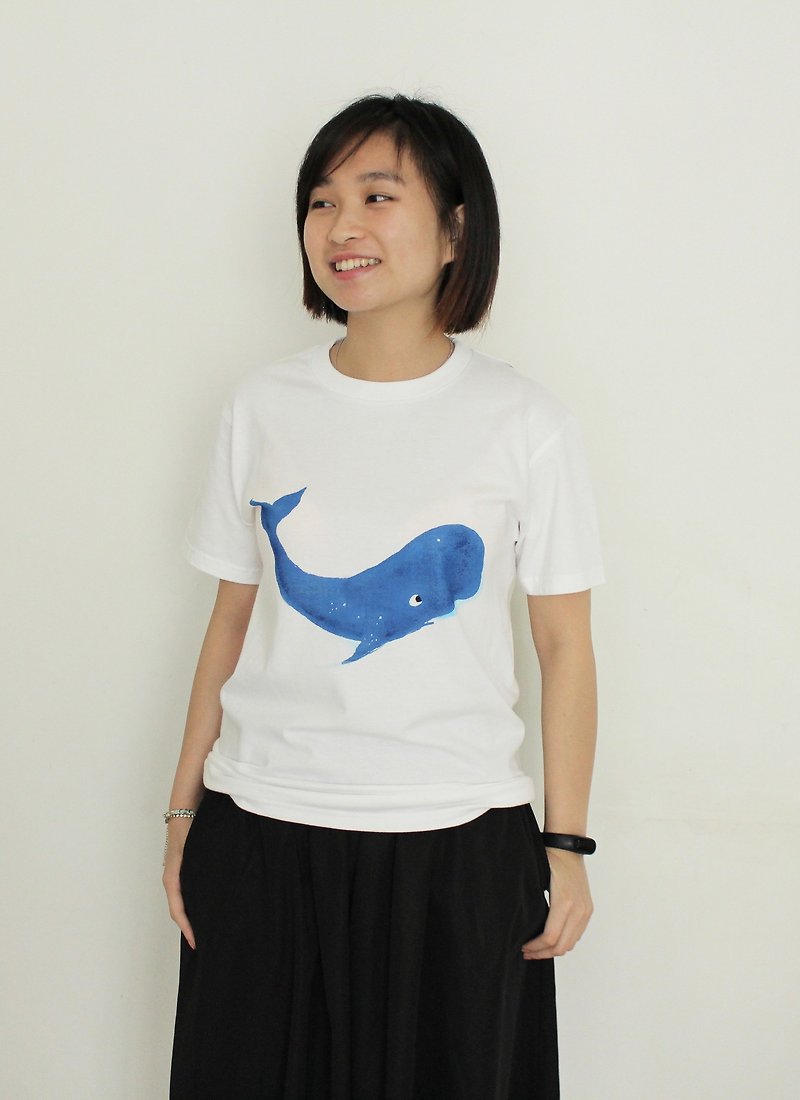 蓝鲸 - 手作丝印 + PrintStar日本厚磅Tee - 女装 T 恤 - 棉．麻 白色