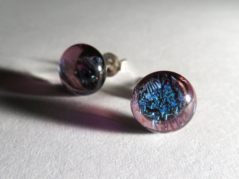 珠宝琉璃纯银耳针 / Z3 - 耳环/耳夹 - 玻璃 紫色