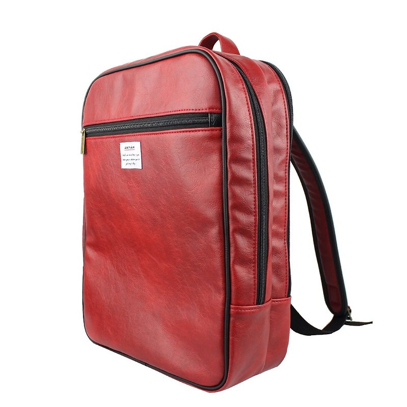AMINAH-红色正规后背包【am-0292】 - 后背包/双肩包 - 人造皮革 红色