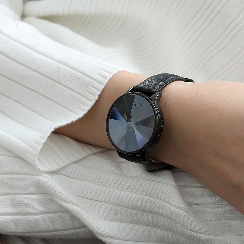 THE DIAMOND系列 - LED黑色不锈钢配黑色真皮带手表 - 女表 - 不锈钢 黑色