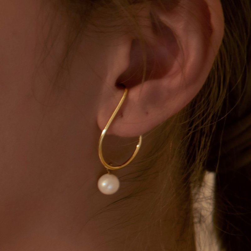 垂坠珍珠耳窝夹/耳夹/耳扣 - 耳环/耳夹 - 珍珠 金色