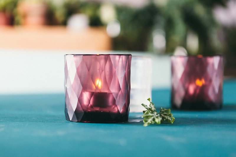 《蜡烛杯》钻面手工烛杯 - 紫红 - 蜡烛/烛台 - 玻璃 紫色