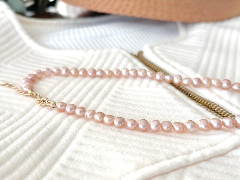 14Kgf  淡水バロックパールのネックレス 桜色 　Sakura Baroque pearl necklace 　淡水珍珠 - 项链 - 其他材质 粉红色