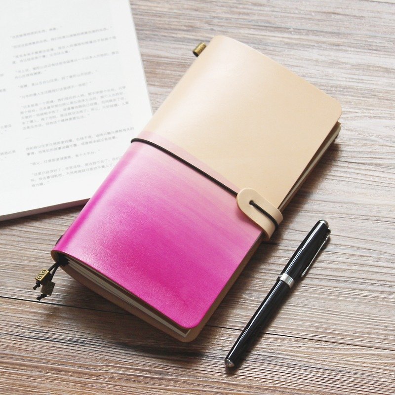 玫红色留白渐层手帐本  日记本TN旅行本 创意礼品记事本 可定制化 - 笔记本/手帐 - 真皮 粉红色