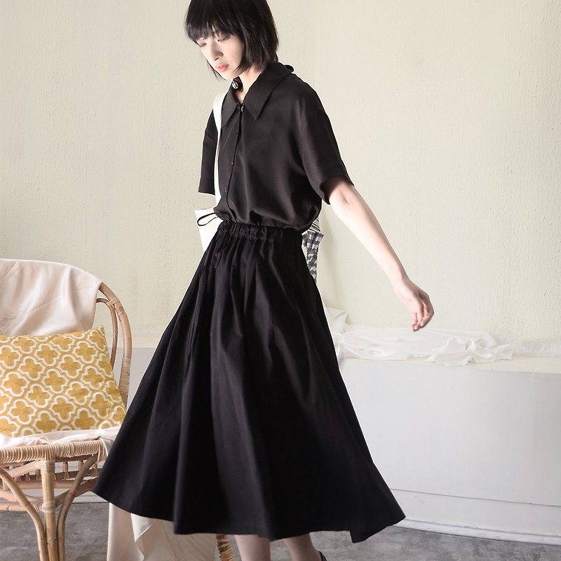 黑色天丝衬衫上衣|衬衫|天丝|独立品牌|Sora-126 - 女装衬衫 - 聚酯纤维 黑色