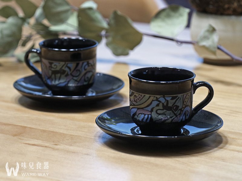 早期浓缩咖啡杯盘组－黑夜的猴子丛林 (餐具/旧货/老物/玻璃) - 咖啡杯/马克杯 - 玻璃 黑色