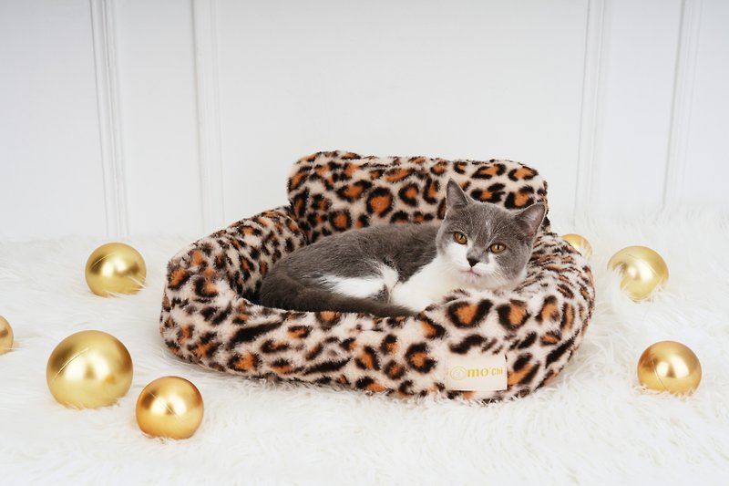 Mochi日本设计宠物窝/猫窝/宠物床/豹纹时尚宠物沙发 - 床垫/笼子 - 聚酯纤维 卡其色