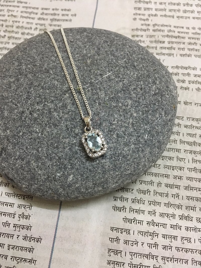 海蓝宝石 吊坠 项链 印度制 925纯银 - 项链 - 宝石 