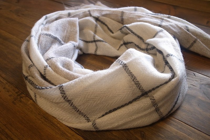 喀什米尔羊毛围巾/披肩 格纹_白 - 围巾/披肩 - 羊毛 白色