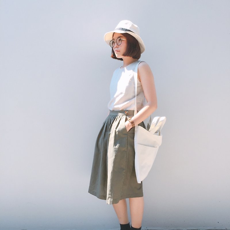 Ami Skirt - Green Linen  ( Have only size 2 now ) - 裙子 - 棉．麻 绿色