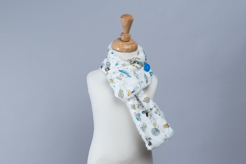 两段式围巾-宇宙旅行 儿童 幼儿 婴儿 围巾 外套 保暖 - 围嘴/口水巾 - 棉．麻 蓝色