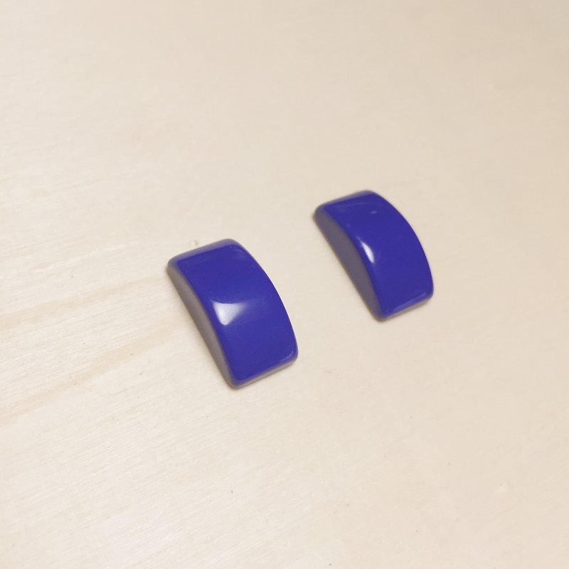 复古深蓝方块耳环耳夹 - 耳环/耳夹 - 树脂 蓝色