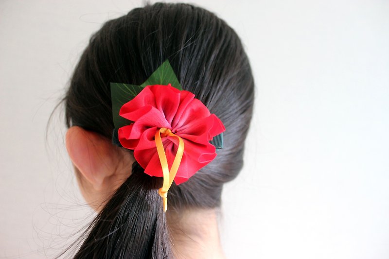 3ways hibiscus hair tie (Organza red), Ponytail Holders, Haw - 发饰 - 棉．麻 红色