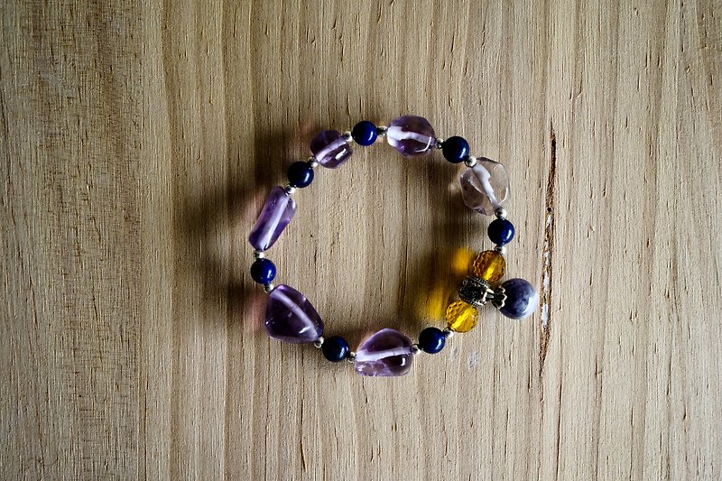 天然石手链-紫水晶/黄水晶 - 手链/手环 - 其他金属 紫色