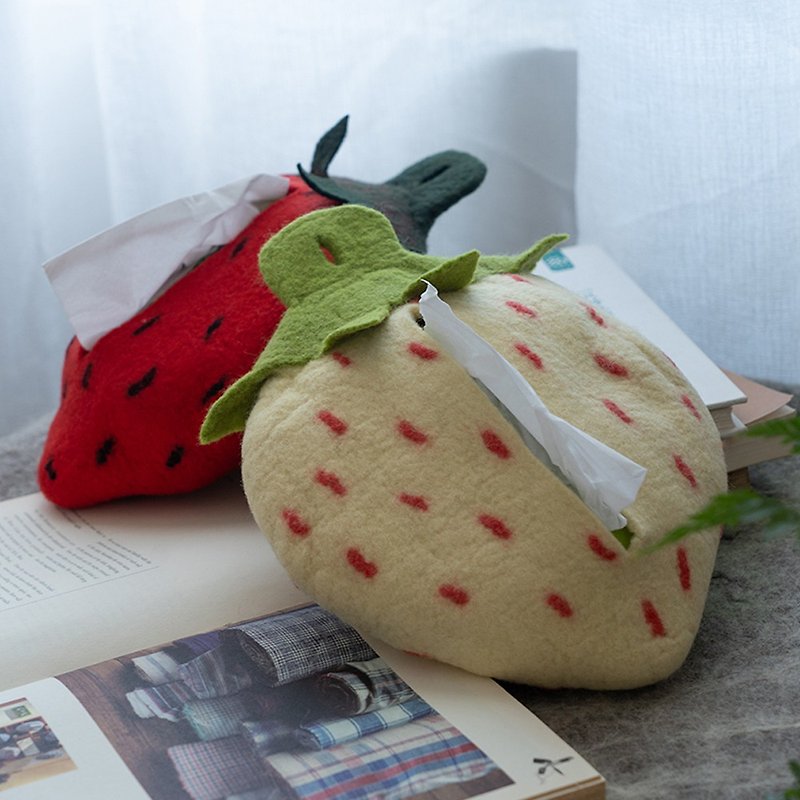 轲人羊毛毡草莓家居收纳抽纸盒纸巾盒礼物居家可爱摆件文艺小清新 - 纸巾盒 - 羊毛 