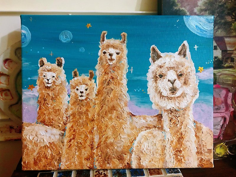 宇宙牧场∣羊驼与它的朋友们∣手绘无框画 - 画框/相框 - 颜料 咖啡色