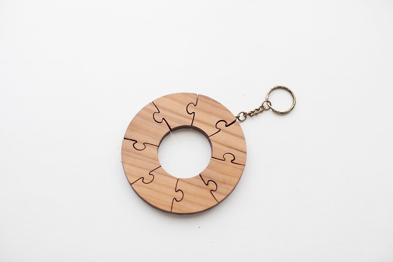 定制化原木柚木拼图钥匙圈- 圆形款8片组 - 钥匙链/钥匙包 - 木头 咖啡色