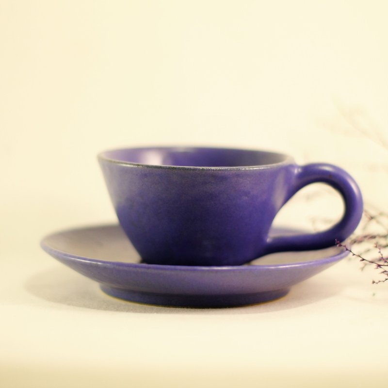 (展示品)薰衣草咖啡杯,附盘咖啡杯,咖啡杯组,杯碟-约95CC - 咖啡杯/马克杯 - 陶 紫色