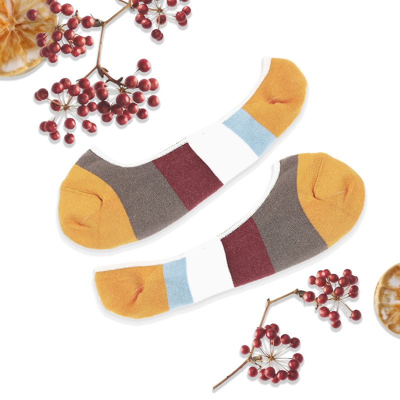 ES干燥感抑菌隐形袜 (尺寸M) 都会条纹、设计袜∣袜子∣台湾制 - 袜子 - 棉．麻 橘色