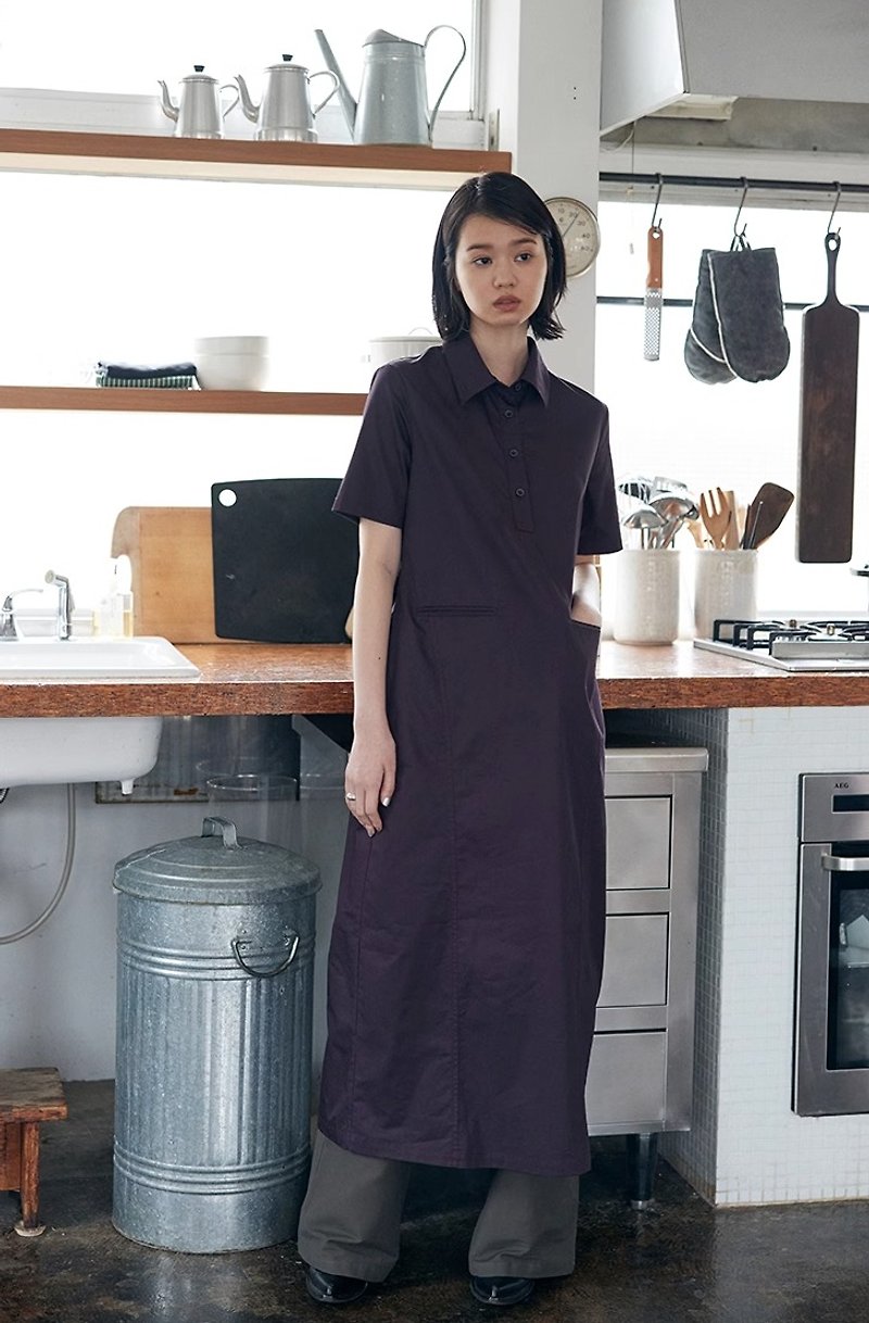 日系极简 短袖衬衫连身裙 - 裙子 - 其他材质 紫色