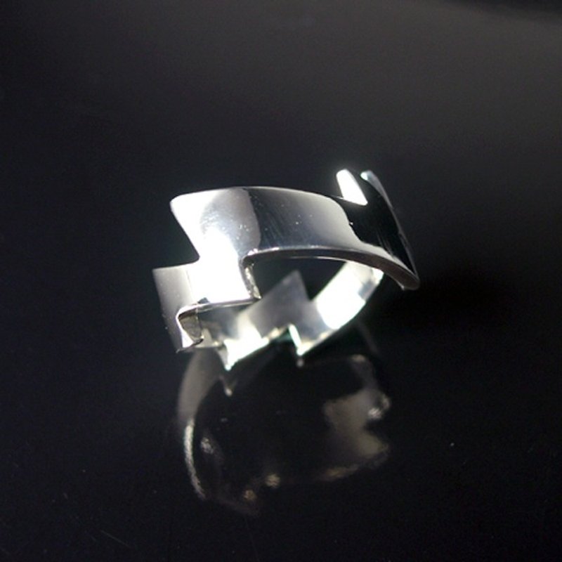 3D立体闪电造型925纯银手工戒指.轻庞克风 - 戒指 - 纯银 银色