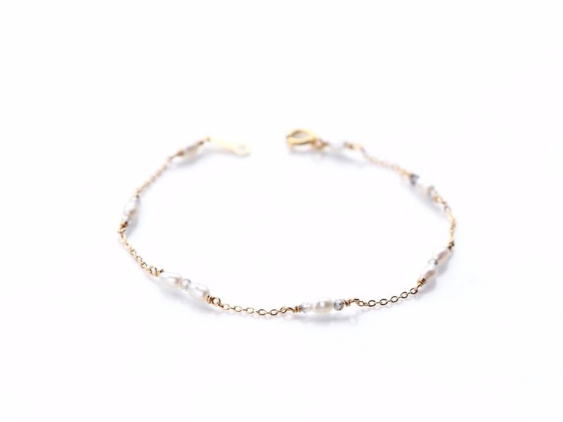 14kgf-mystic topaz & pearl bracelet(size order) - 手链/手环 - 宝石 白色