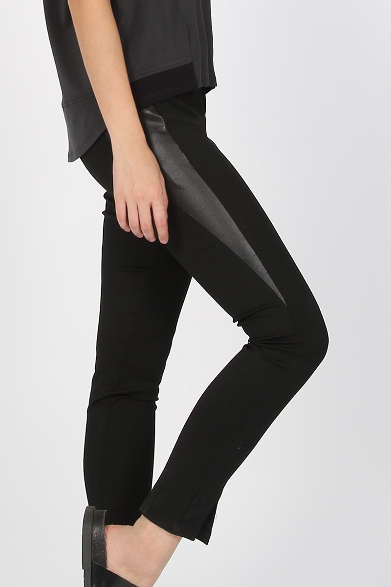 前叉拼接弹性合身裤- 黑 - 女装长裤 - 聚酯纤维 黑色