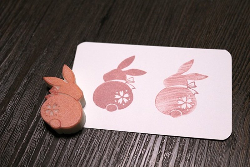 橡胶 印章/印台 - Apu手工章 可爱樱花兔兔背复印章 手帐印章