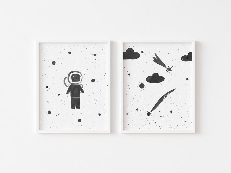 Astronaut and Shooting star prints for nursery, Digital download, A4, A3, 8x10 - 其他 - 其他材质 黑色