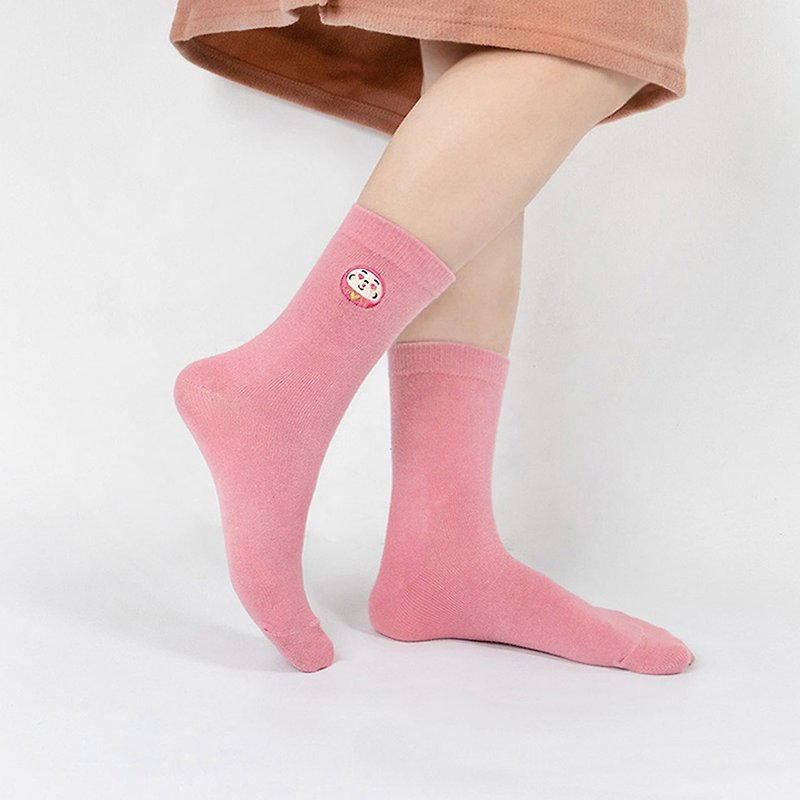 【脱单福神】刺绣中筒袜 I 台湾原创设计袜子 / Z0003 - 袜子 - 棉．麻 粉红色