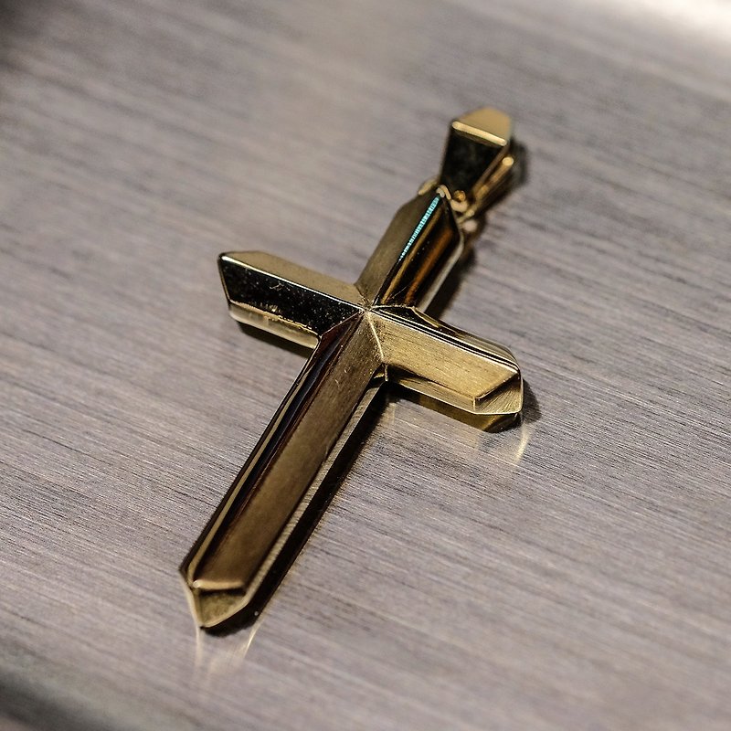 F.L.C- Bevel Cross【十字架、项链、长链】电镀黄色版本 - 项链 - 纯银 